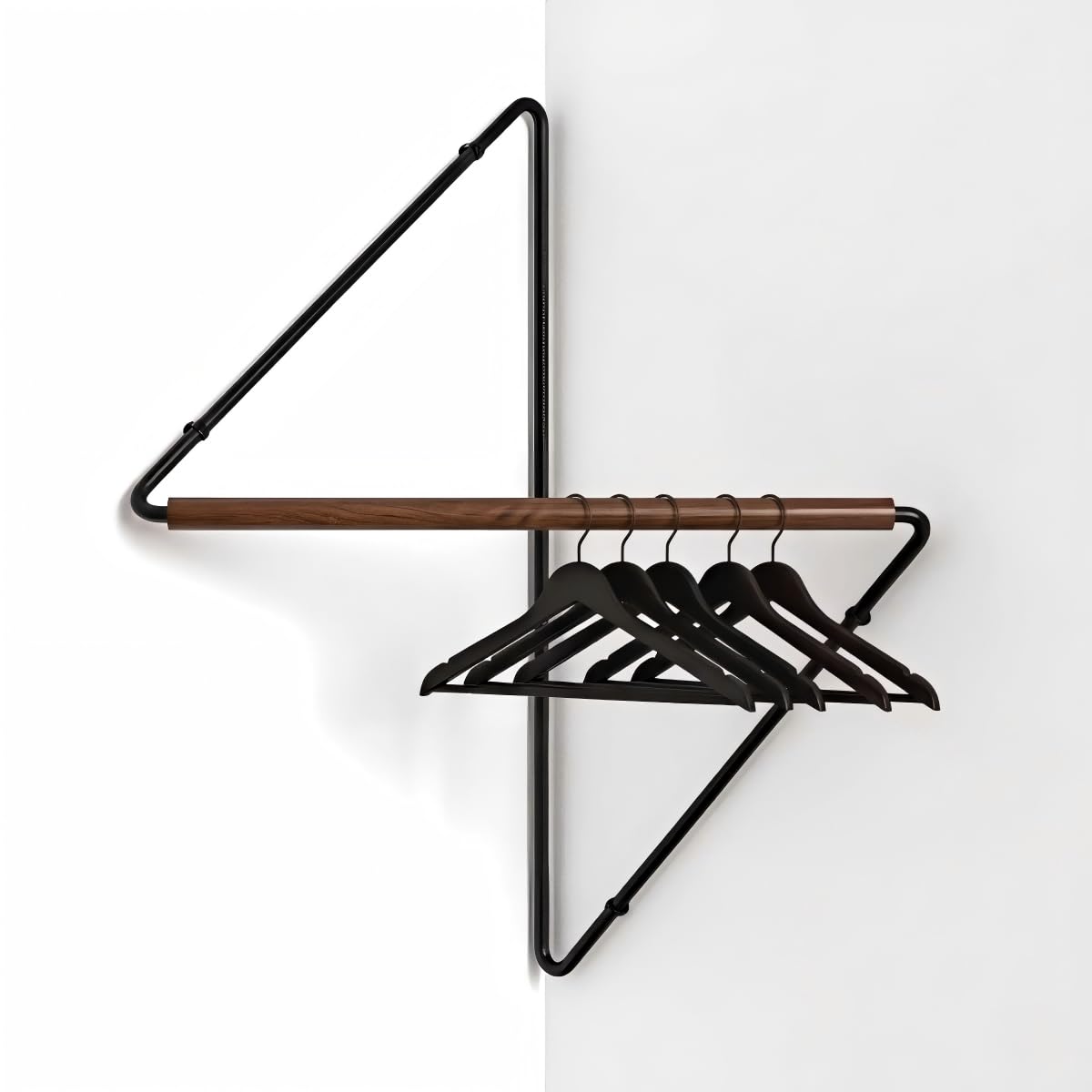 VR8 YuanNuo Corner Coat Rack  Metal & Wood Wall Mounted Coat Hanger, SpaceSaving 90Degree Corner Shelf for Entryway, Bedroom,