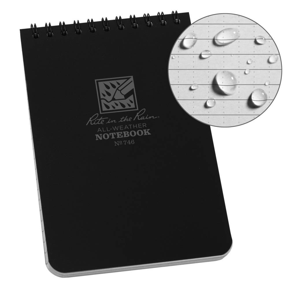 Rite In The Rain Weatherproof Top Spiral Notebook, 4' X 6', Black Cover, Universal Pattern (No. 746)