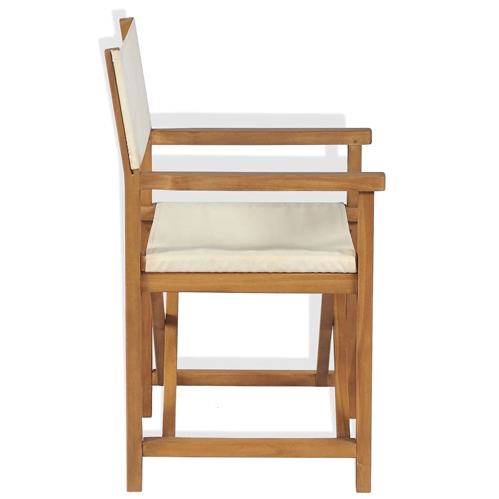 vidaXL Folding Director's Chair - Brown Cream Teak Wood - Weather-Resistant Garden Furniture - Comfortable Seat and Backrest - Easy Storage and Assembly