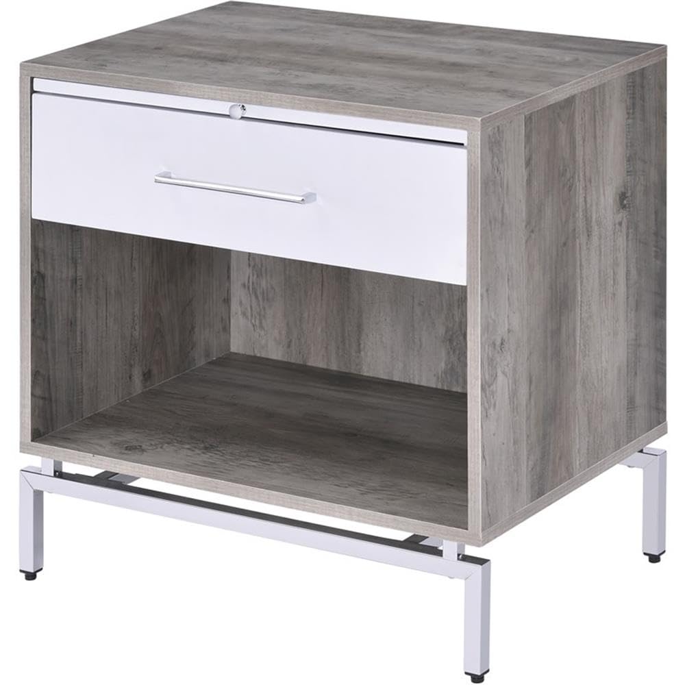 Acme Cistus Wooden Accent Table In Weathered Gray Oak And White