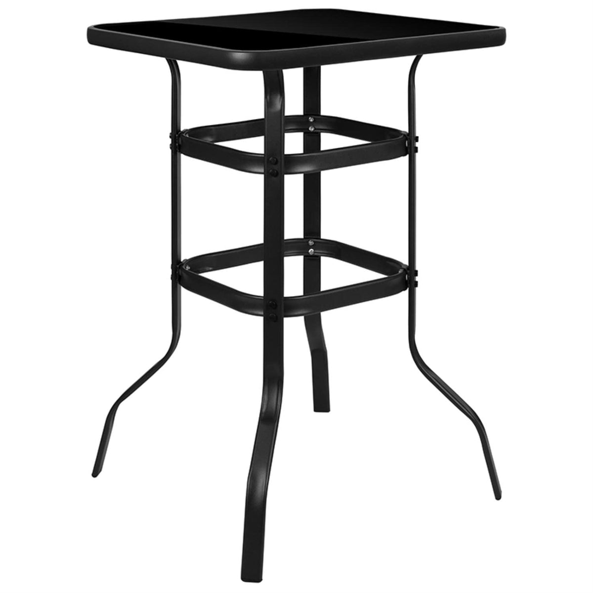 Flash Furniture Barker 27.5&quot; Square Black Tempered Glass Bar Height Metal Patio Bar Table