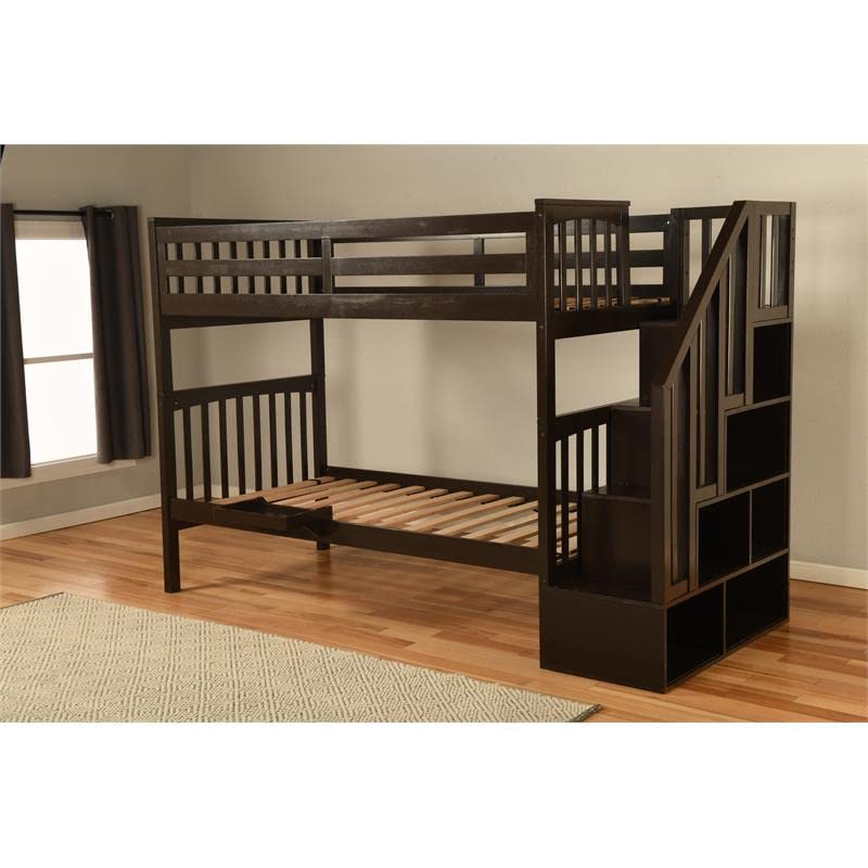 Kodiak Furniture Kelcie Twin/Twin Wood Bunk Bed with Storage and Tray in Dark Chocolate Brown
