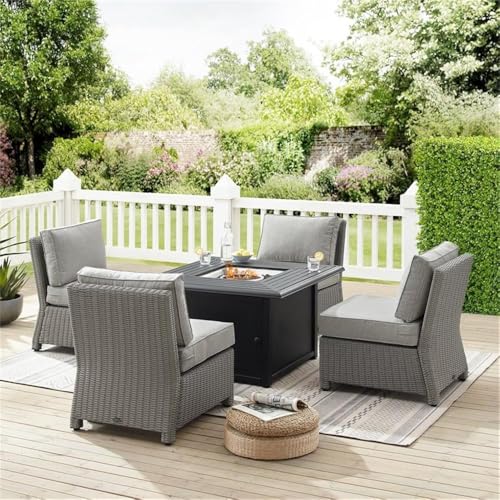 Crosley Bradenton 5Pc Outdoor Wicker Conversation Set W/Fire Table Gray/Gray - Dante Fire Table & 4 Armless Chairs