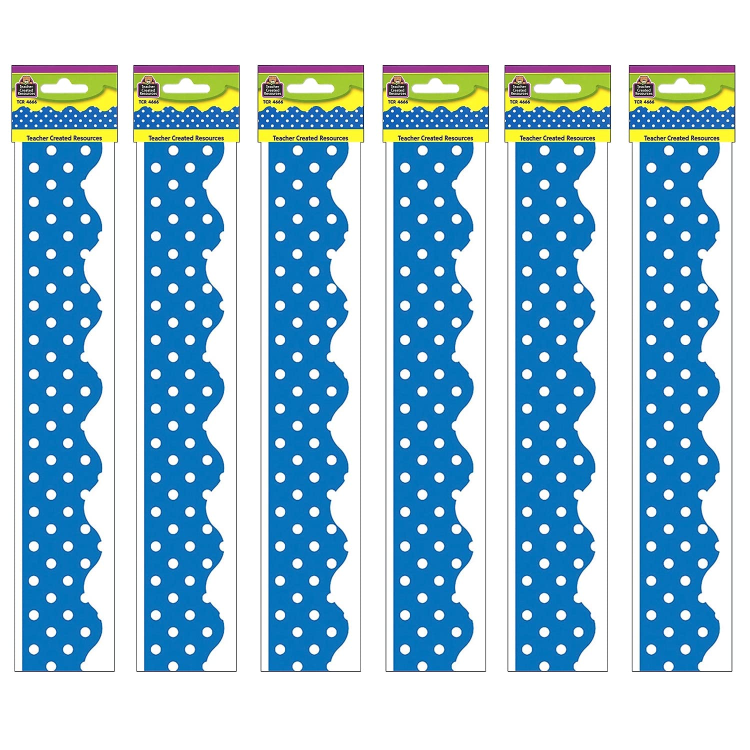 Teacher Created Resources Blue Mini Polka Dots Border Trim, 35 Feet Per Pack, 6 Packs
