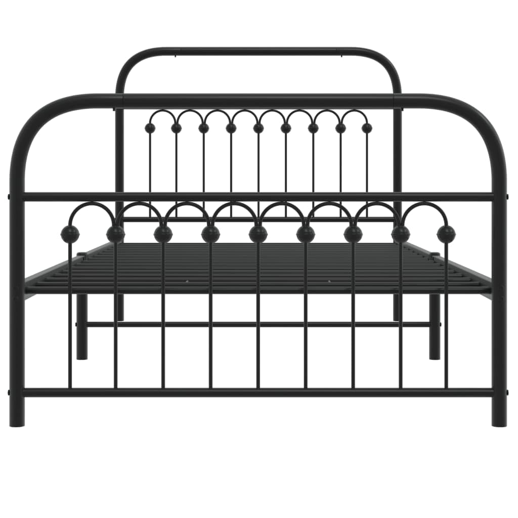 vidaXL Metal Bed Frame with Headboard/Footboard - Sturdy Steel Single Bed Frame with Storage - Black, 81.5&quot; x 41.3&quot; x 39.4&quot;