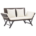 vidaXL Convertible Patio Bench to Day Bed in Brown Poly Rattan with Comfortable Cushions, Adjustable Sides and Durable Steel Frame