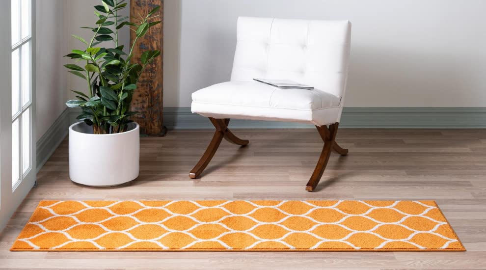 Unique Loom Trellis Frieze Collection Area Rug - Rounded (2' X 13' 1'' Runner Orange/Ivory)