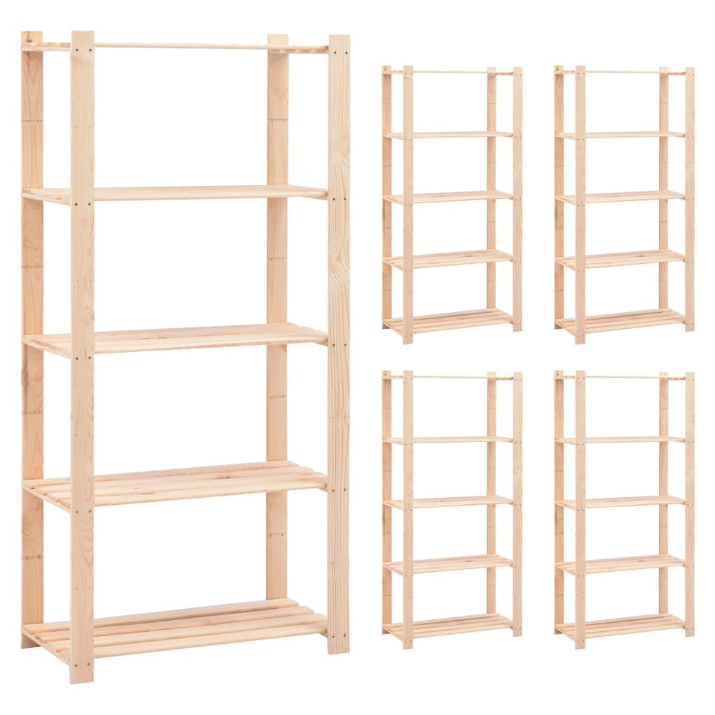 Vidaxl 5X Solid Pine Wood Storage Racks - 5-Tier, Beige, Durable Shelving Units For Kitchen, Office, Workshop, 31.5&quot;X15&quot;X66.9&quot;, 551.2 Lb Capacity