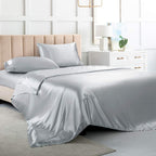 Satin Bed Sheets Twin Sheets, Silver Grey Silk Sheets, 3 - Pieces Soft Bedding Set With 1 Deep Pocket Fitted Sheet,1 Flat Sheet,