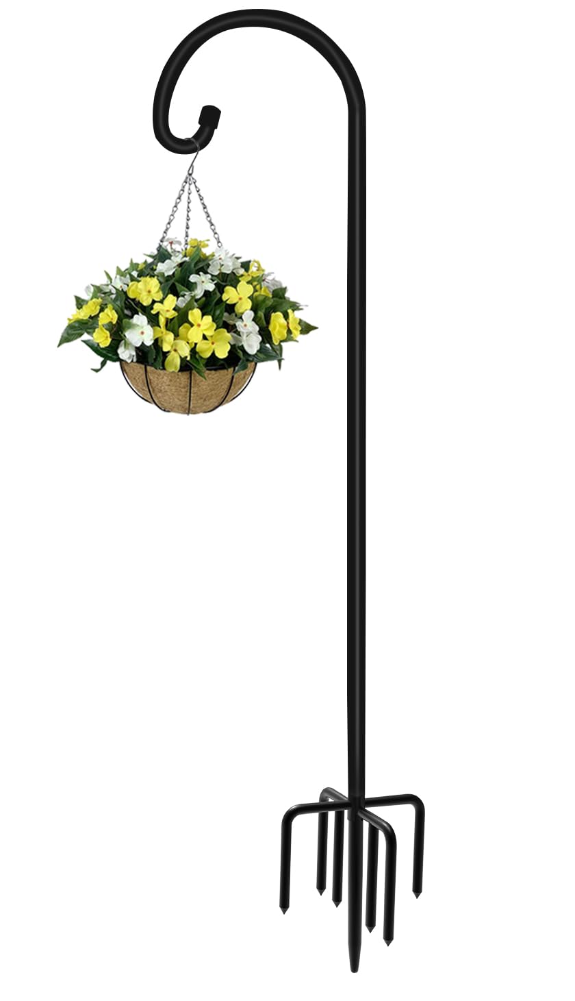 Artigarden 108 Inch Outdoor Shepherd Hook With 7 Prong Base (1 Pack), Adjustable Heavy Duty Garden Hanging Stake For Bird Feeder