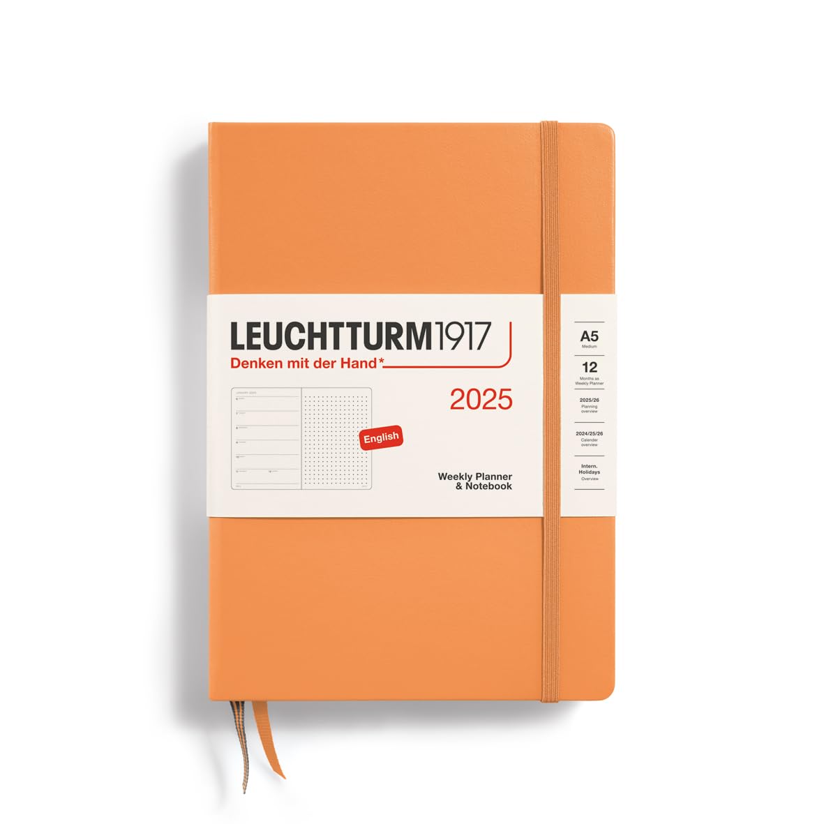 Leuchtturm1917 - Weekly Planner & Notebook Dotted 2025, Hardcover, Medium (A5), Apricot (Jan 1 - Dec 31, 2025)