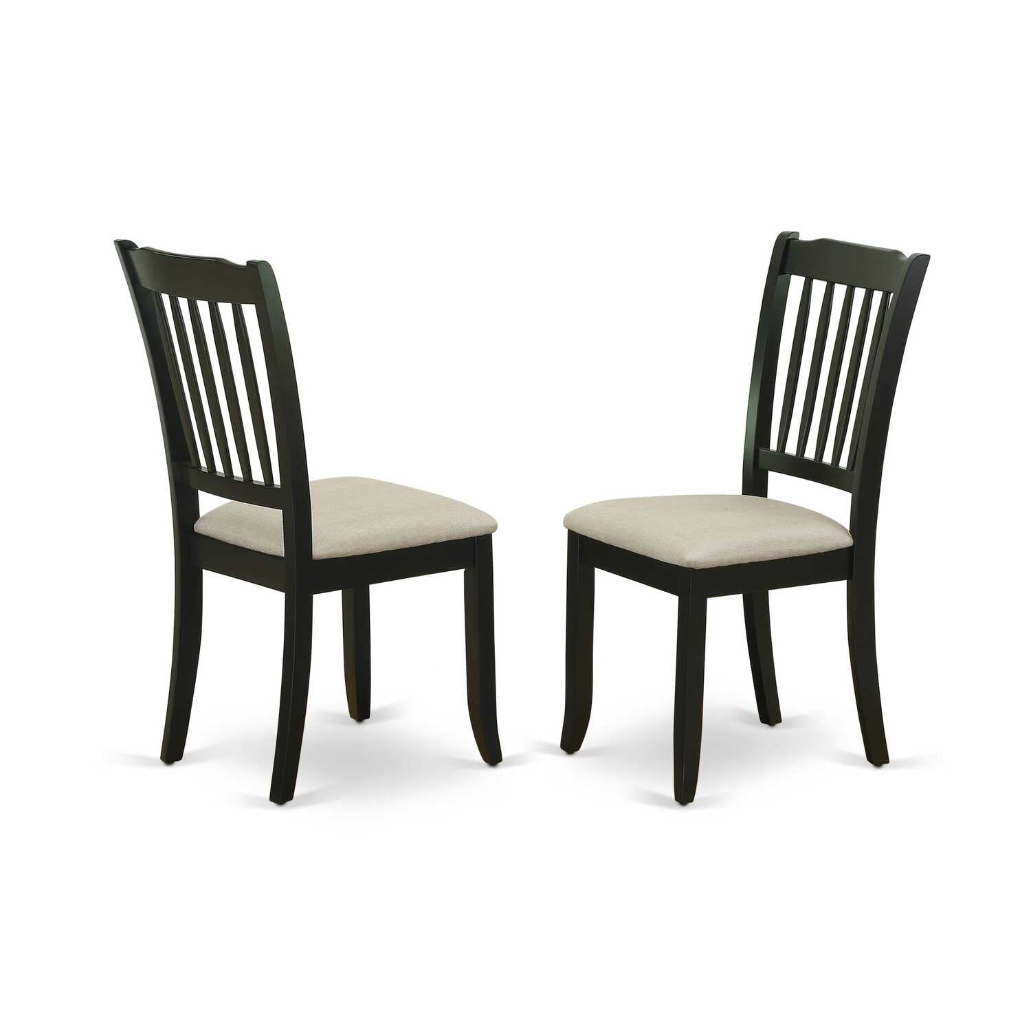 East West Furniture Amda5-Bch-C 5-Piece Modern Dining Set Includes A Round Wood Table And 4 Linen Fabric Dining Room Chairs With Slatted Back - Black Finish