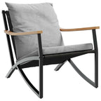 vidaXL 4-Piece Balcony Furniture Set with Light Gray Cushions - Black Steel Frame Chairs and Coffee Tables for Patio/Garden/Deck