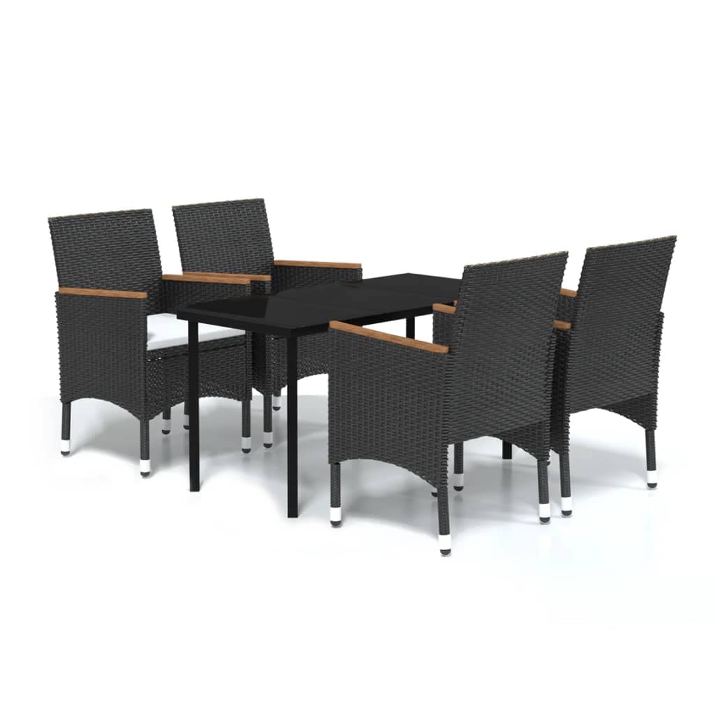 vidaXL Patio Dining Set 5 Piece with Cushions Garden Outdoor Lawn Yard Terrace Balcony Backyard Dining Dinner Dinette Table and Chair Furniture Black