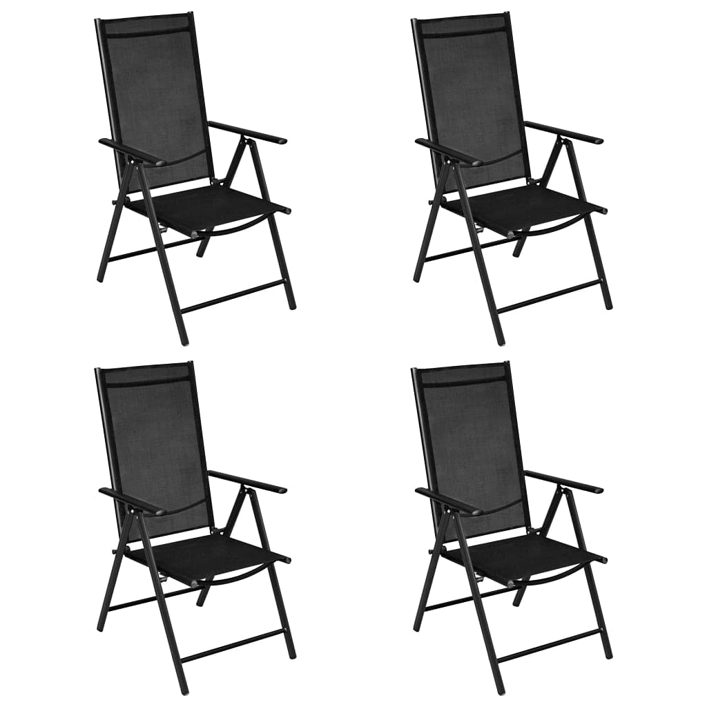 vidaXL 5-Piece Outdoor Patio Dining Set with Adjustable Armchairs, Glass Tabletop, Textilene Seats and Backrests, Powder-Coated Aluminum Frame, Space Saving Design - Black