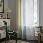 Sutuo Home Boho Curtains 84 Inch For Bedroom Living Room, Semi Blackout Linen Farmhouse Tassels Window Treatment Bohemian Embroidery Drape, Rod Pocket 1 Panel 52' W X 84' L, Green Blue Striped Linen