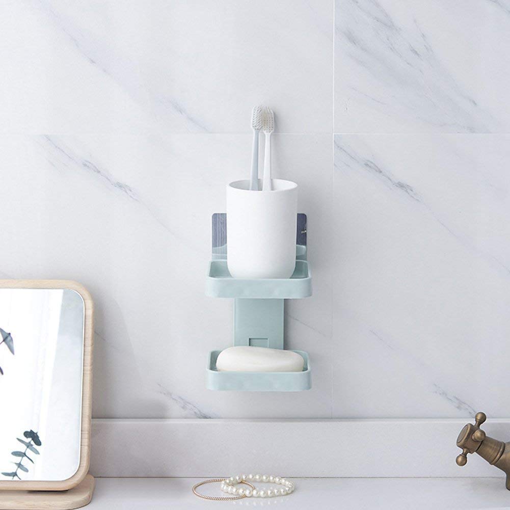 HEMJEX Plastic Double Layer Soap Suction Cup Hanging Holder/Rack for Bathroom, Wall Mounted Tray for Bathroom, Soap Box 2 Layer