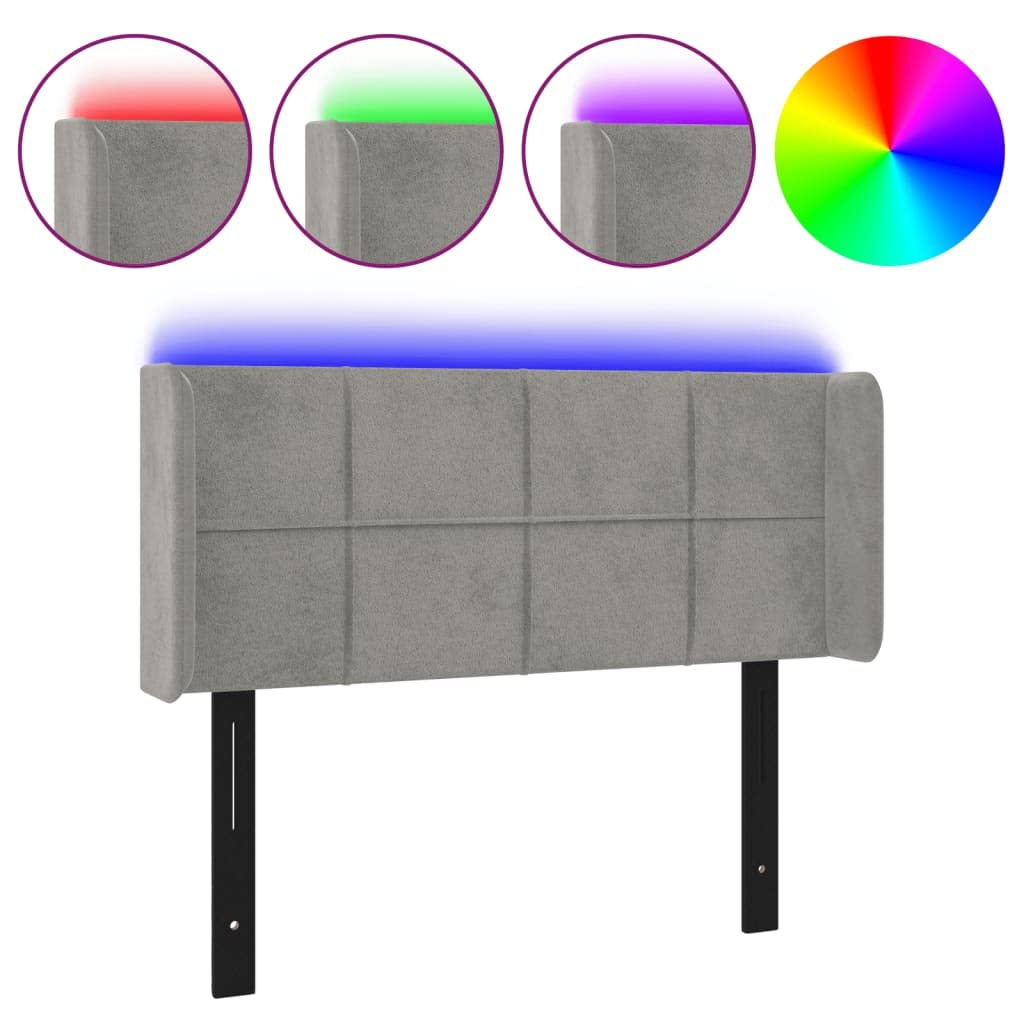 vidaXL LED Headboard, Upholstered Headboard for Bed Home, Bed Headboard with LED Light, Bedroom Furniture, Light Gray 40.6&quot;x6.3&quot;x30.7&quot;/34.6&quot; Velvet