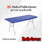 Kwik-Covers Rectangular Plastic Table Covers 20 Pack With Two Hundred And Eighty (280) Ohm Commerce Paper Napkins - Indoor Or Outdoor Table Covers (Table Not Included) (30X72 20 Pack, Royal Blue)