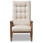 Baxton Studio Roxy Mid-Century Modern Upholstered Button-Tufted High-Back Chair Light Beige
