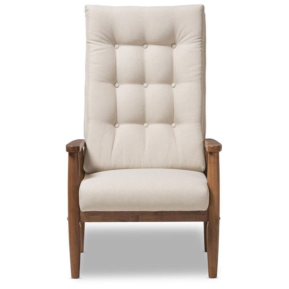 Baxton Studio Roxy Mid-Century Modern Upholstered Button-Tufted High-Back Chair Light Beige