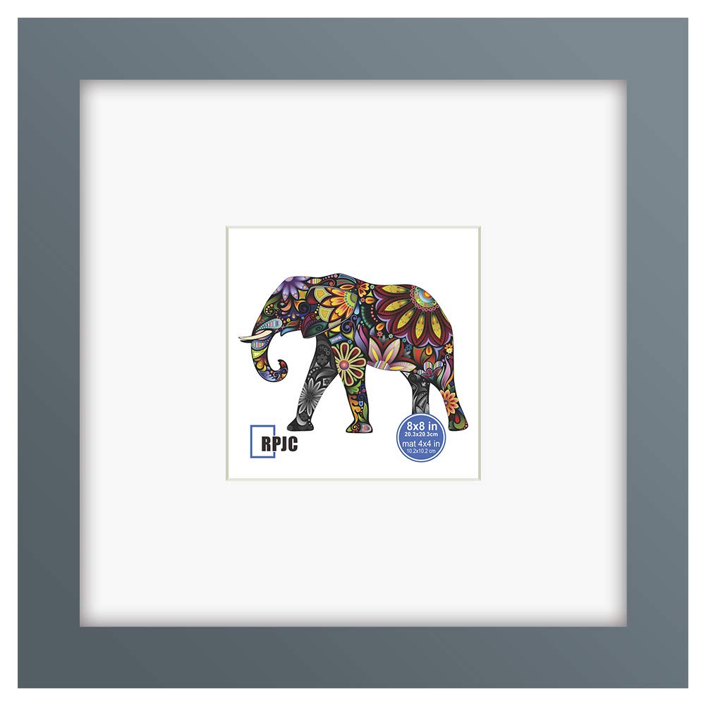 RPJC 8x8 Soild Wood Picture Frame with High Definition Glass Display Picture 4x4 with Mat or 8x8 Without Mat for Wall Mounting H