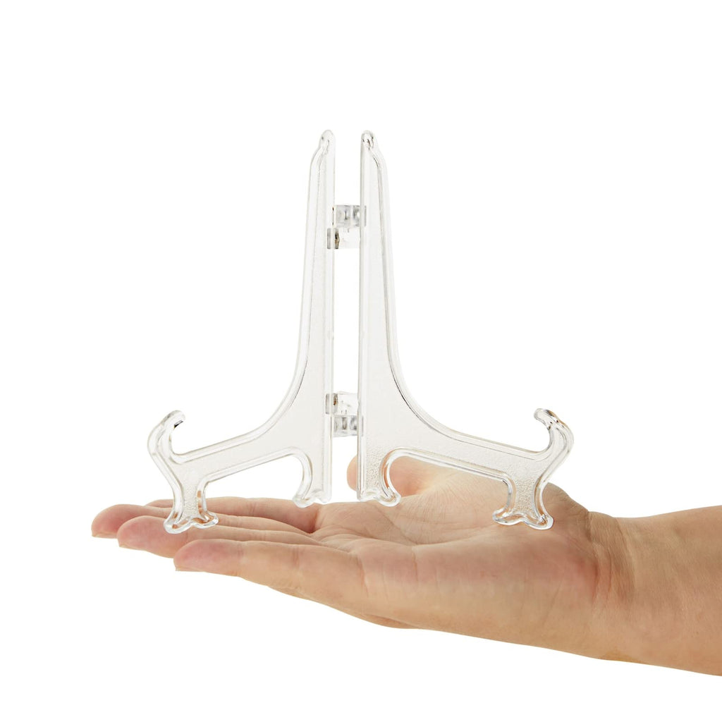 Juvale 24 Pack Small Easel Stand For Mini Decorative Plates, Clear Display Holders For Signs, Greeting Cards, Place Cards, Photo