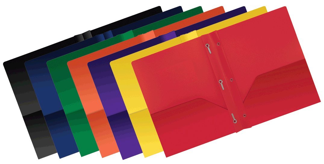 Better Office Products Poly 2 Pocket Folders With Prongs, Heavyweight, 36 Pieces, Assorted Primary Colors