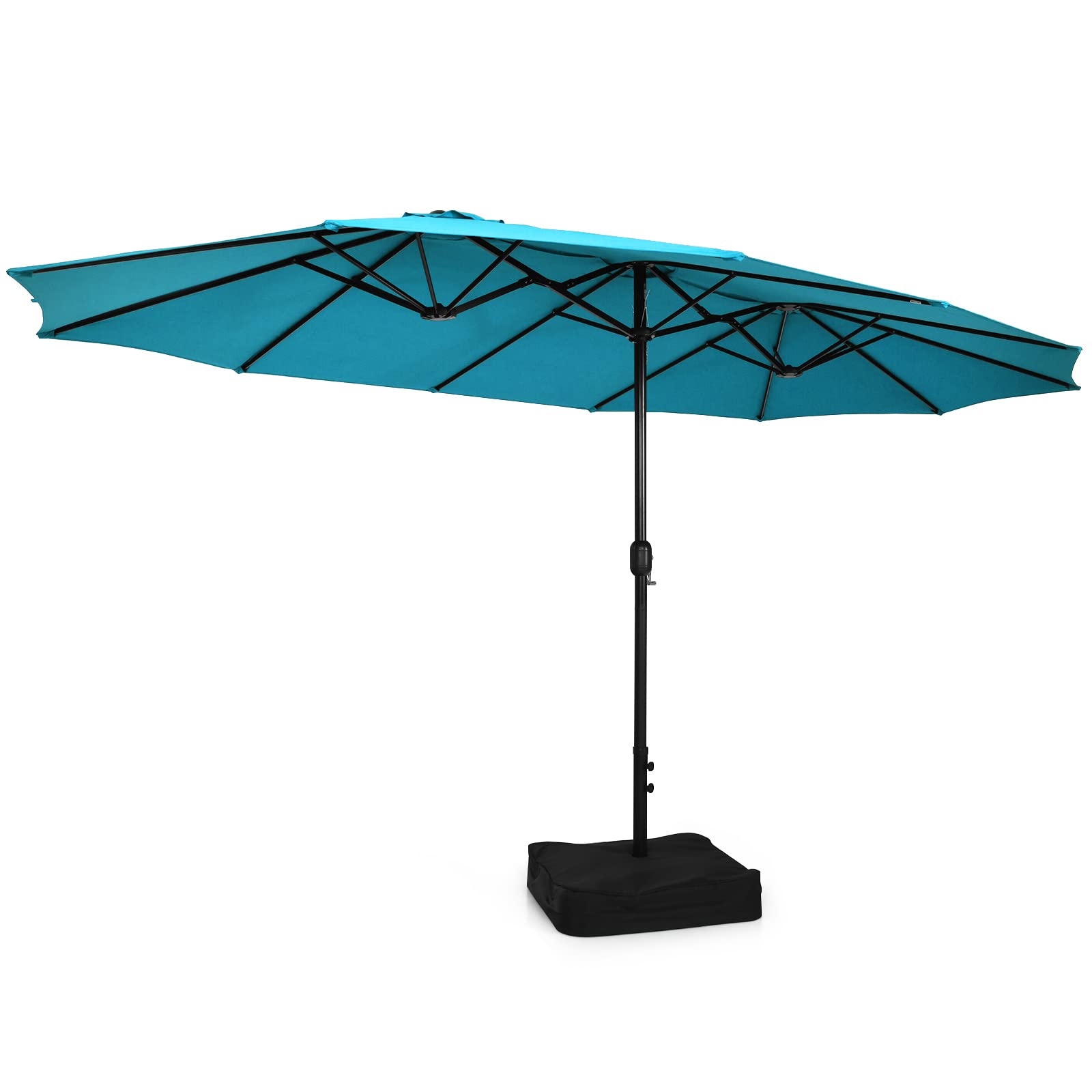 Tangkula 15Ft Double-Sided Patio Umbrella With Base, Extra-Large Market Umbrella W/Crank System, Outdoor Twin Umbrella W/ 12-Rib