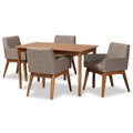 Baxton Studio Dorina Mid-Century Modern Gravel Fabric Upholstered and Walnut Brown Finished Wood 5-Piece Dining Set