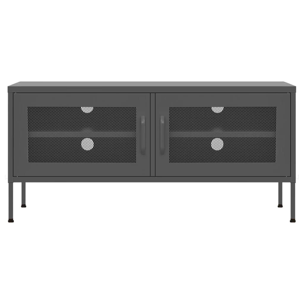 vidaXL Steel Industrial TV Stand - Vibrant Orange, Spacious Storage with Shelf and Mesh Doors, Easy to Clean, Adjustable Levelers, 41.3"x13.8"x19.7"