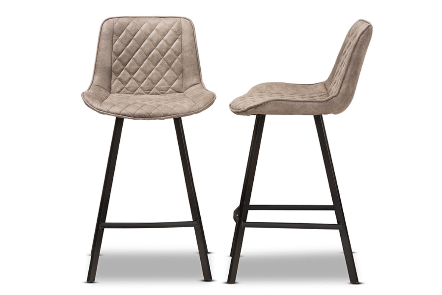 Baxton Studio Pickford Mid-Century Modern Light Brown Fabric Upholstered Counter Stool Set Brown/Qty 2/Black/Mid-Century/Fabric Polyester 100%'/Steel/Metal