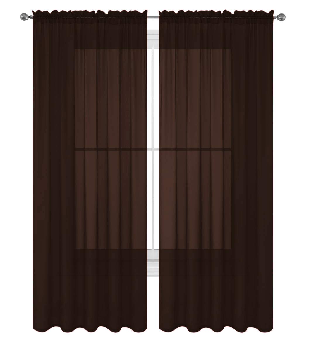 Decotex 2 Piece Solid Elegant Sheer Curtains Fully Stitched Panels Window Treatment Drape (54' X 95', Chocolate)