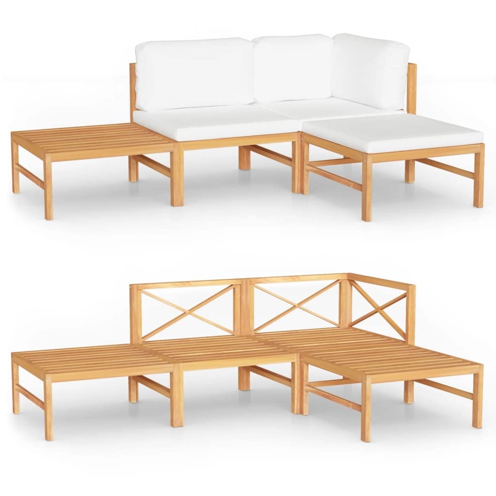 vidaXL Patio Lounge Set 5 Piece, Patio Furniture Set for Outdoor, Sectional Sofa with Cream Cushions, Corner Sofa, Retro Style, Solid Teak Wood