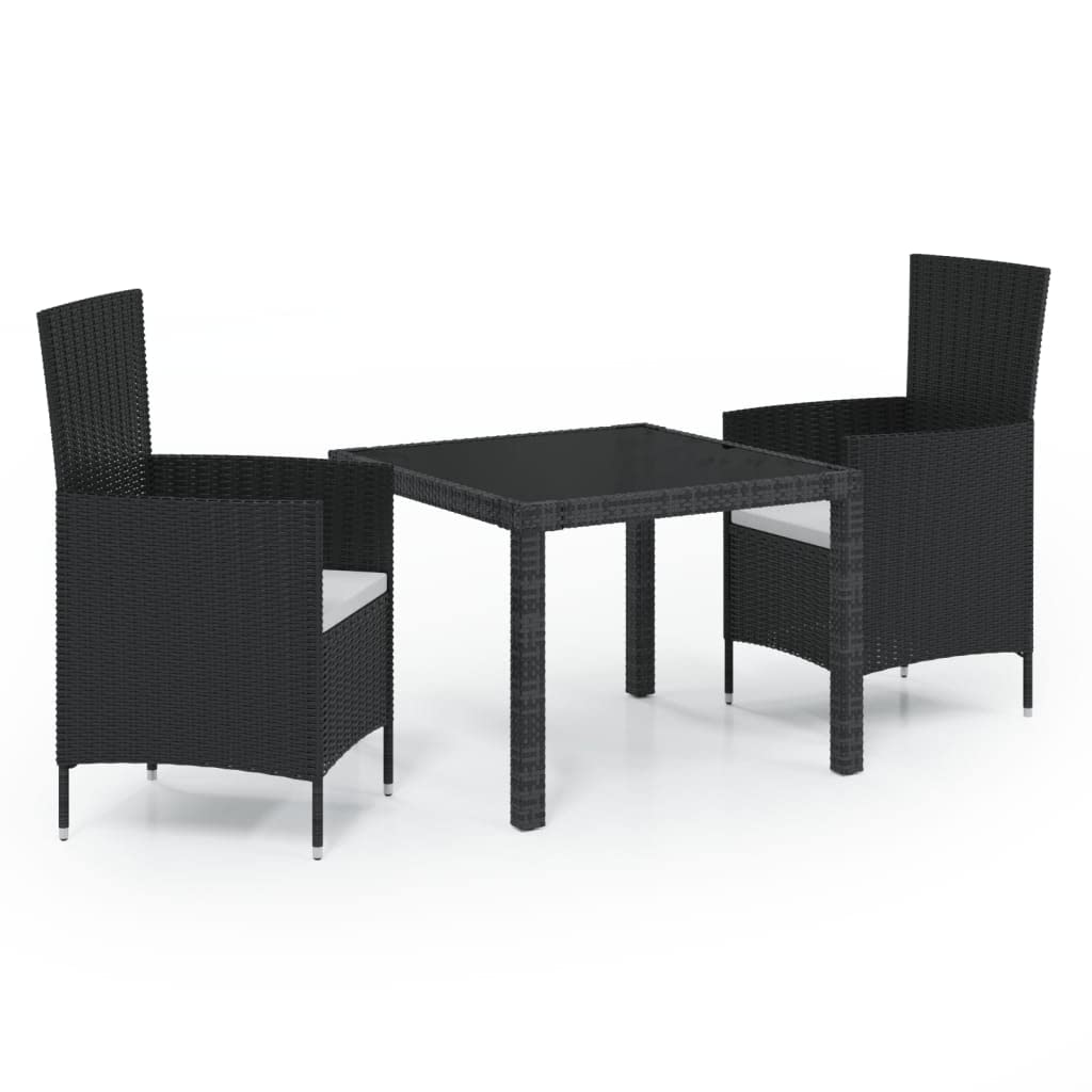 vidaXL Patio Dining Set 5 PC - Black Poly Rattan with Cushions, Tempered Glass Table - Outdoor/Garden Furniture