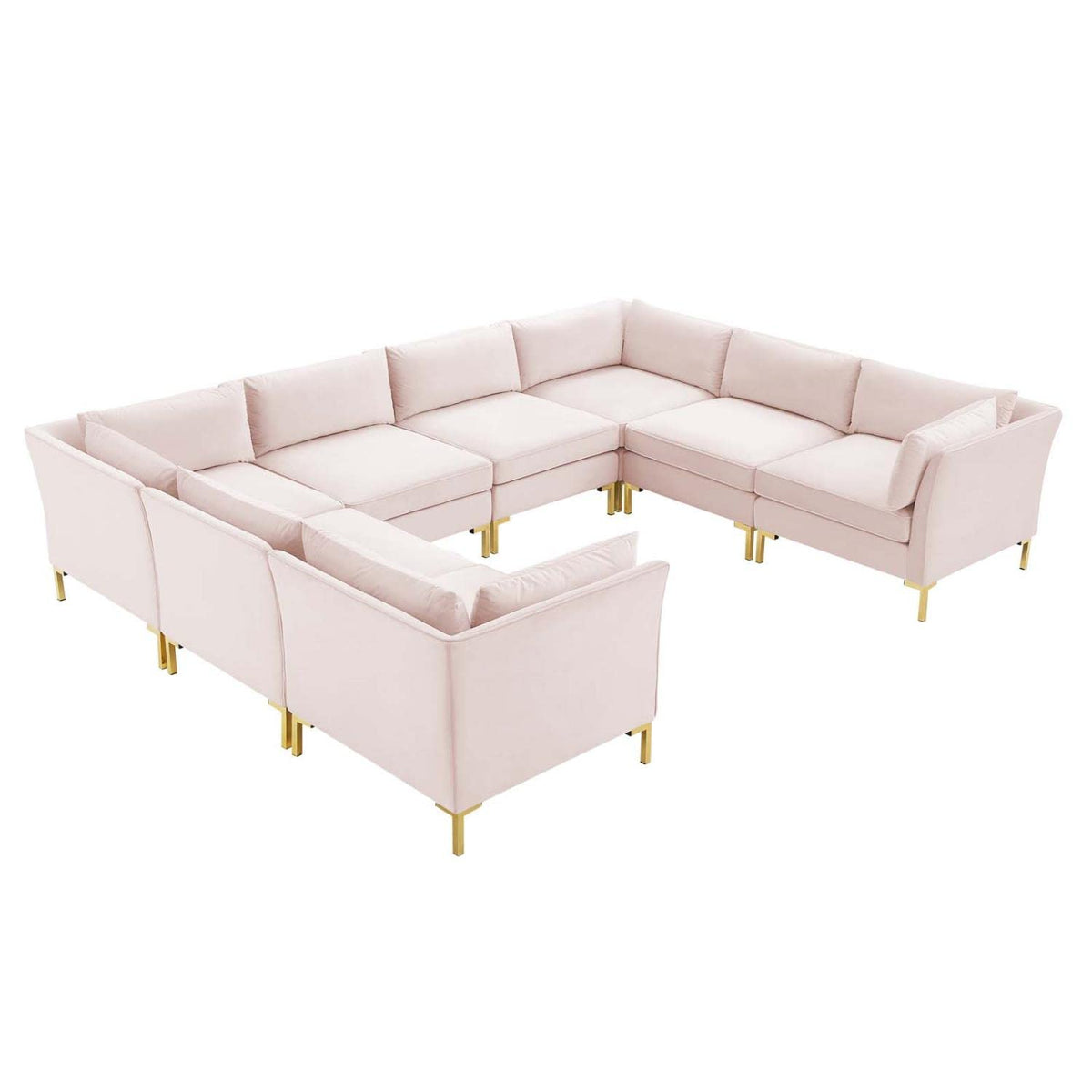 Modway Ardent Performance Velvet Sectional Sofa, 8 Piece U-Shape, Pink