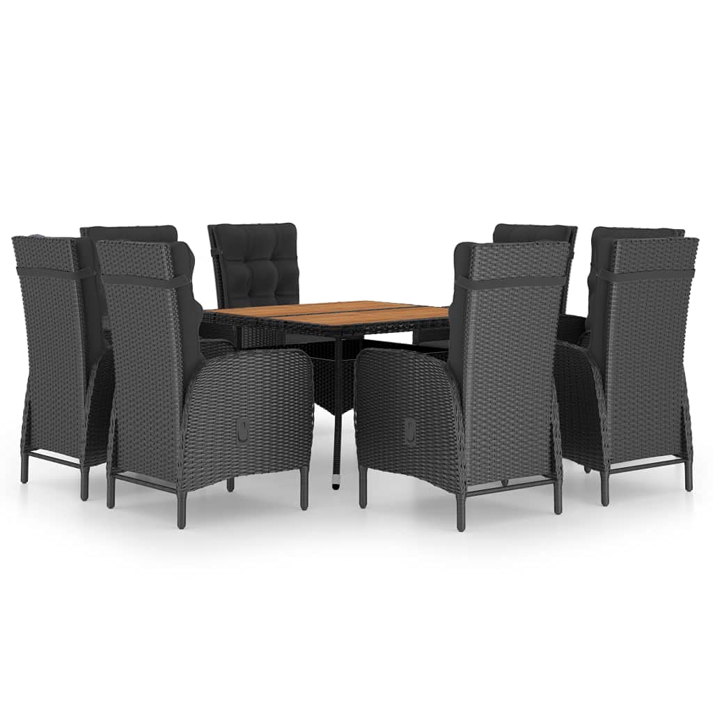 vidaXL 9 Piece Patio Dining Set Poly Rattan and Acacia Wood Black