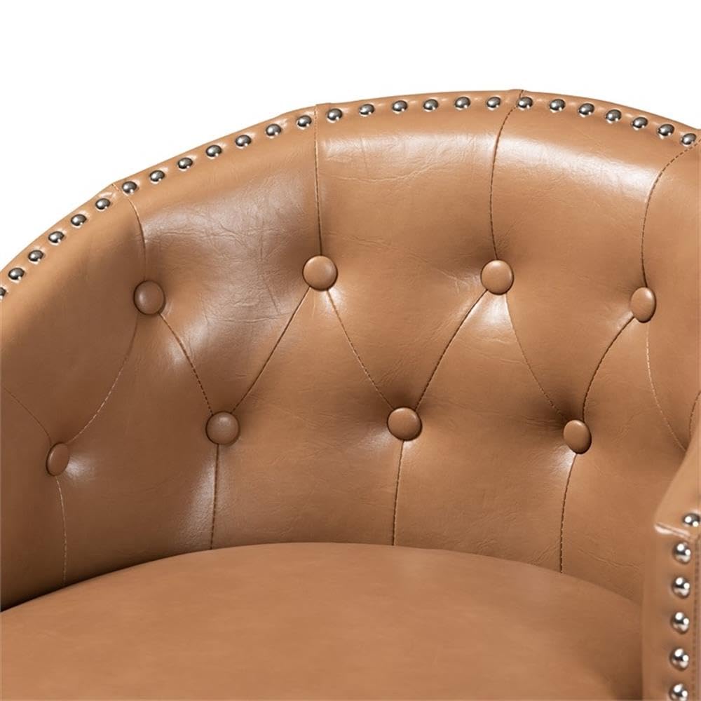 Baxton Studio Theron Mid-Century Transitional Tan Faux Leather and Espresso Brown Finished Wood 2-Piece Swivel Counter Stool Set