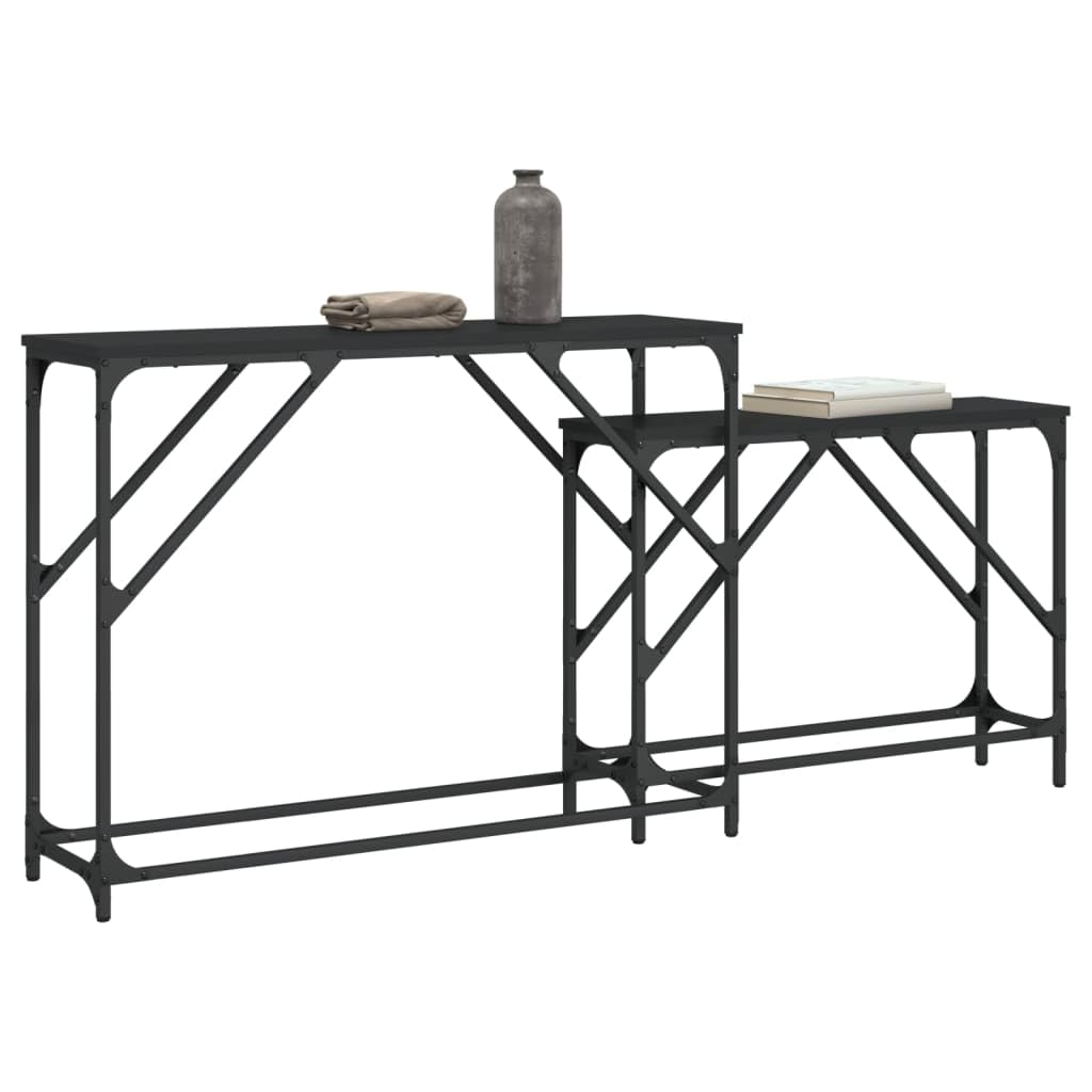 vidaXL 2 pcs Black Nesting Console Tables in Industrial Style with Sturdy Tops - Versatile Usage as Sofa and Entry Tables in Engineered Wood and Metal Frame