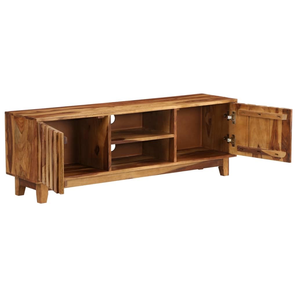 vidaXL TV Stand - Durable Solid Sheesham Wood, Rustic Style, with Cabinets and Shelves, Polished and Lacquered, Easy Assembly, 46.5&quot;x11.8&quot;x15.7&quot;