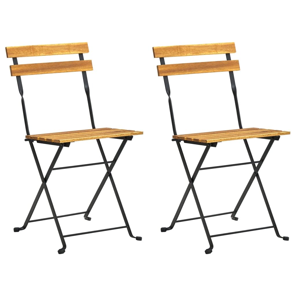 vidaXL Patio Folding Chairs 2 Pcs - Acacia Wood and Steel - Outdoor/Garden/Patio Seat - 15.7&quot; W x 18.1&quot; D x 33.5&quot; H