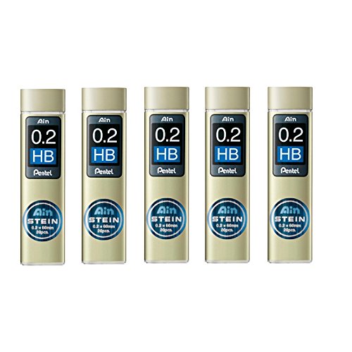 Pentel Ain Mechanical Pencil Leads 0.2Mm Hb, 5 Pack/Total 100 Leads Value Set