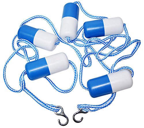 Atie 16' Swimming Pool Safety Divider Rope And Float Line With 2 Pre-Assembled Stainless Hooks And 5 Bi-Tone Floating Buoys For