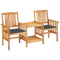 vidaXL Outdoor Bistro Set – Rustic Solid Acacia Wood Patio Chairs with Tea Table – Includes Comfortable Anthracite Cushions – Suitable for Garden and Patio