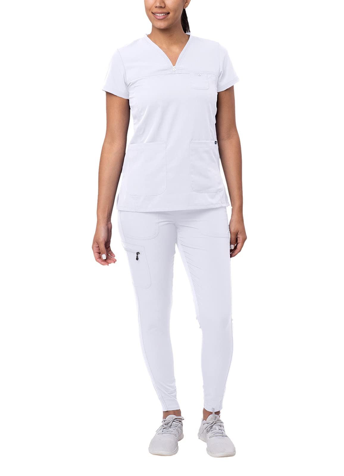 Adar Pro Movement Booster Scrub Set For Women - Sweetheart V-Neck Scrub Top  Yoga Jogger Scrub Pants - P9400 - White - L