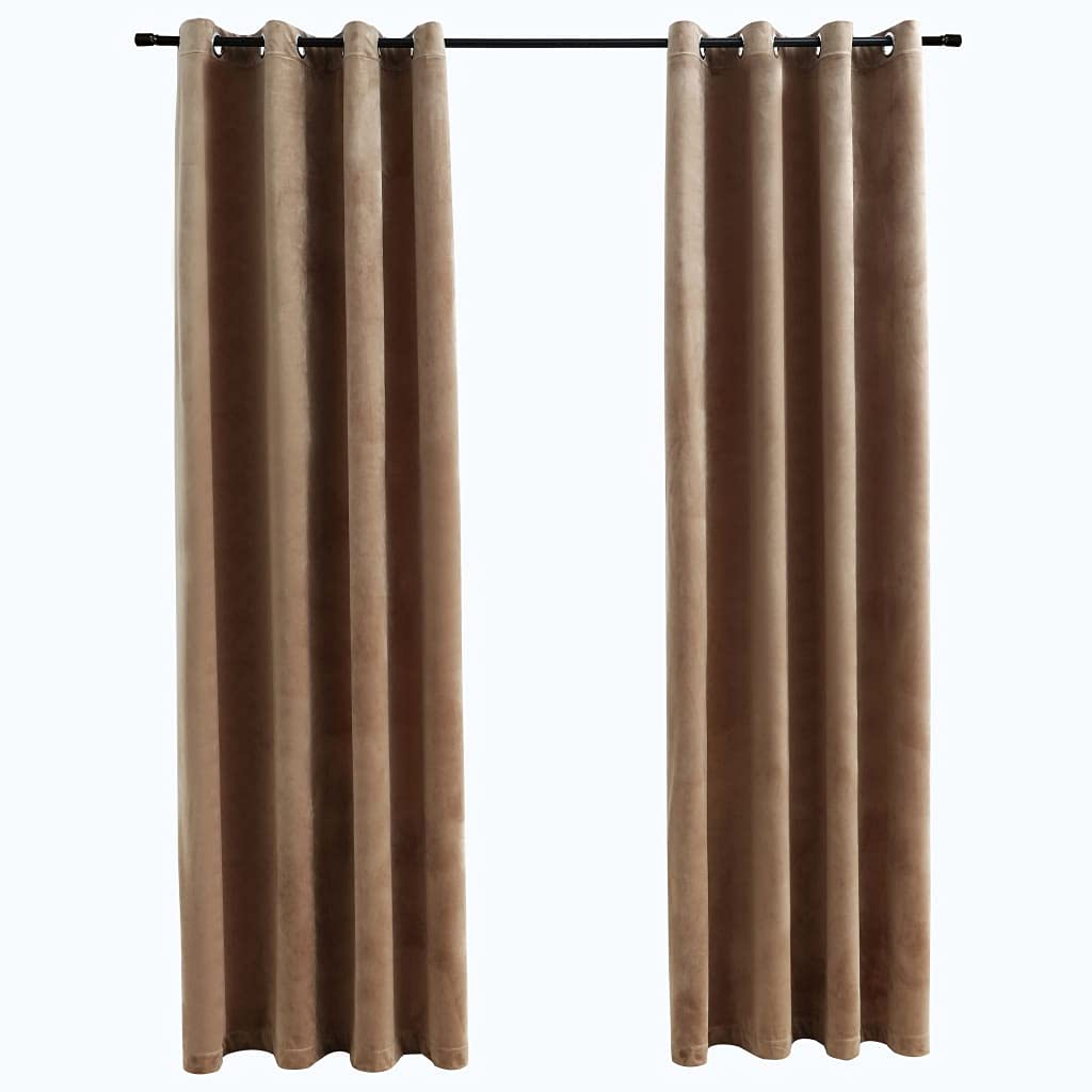 vidaXL Blackout Curtains 2 Pcs - Beige Velvet Window Blinds with Rings - 54&quot; x 63&quot; - 85% Light Blocking, Machine Washable Drapes for Bedroom, Living Room, Office