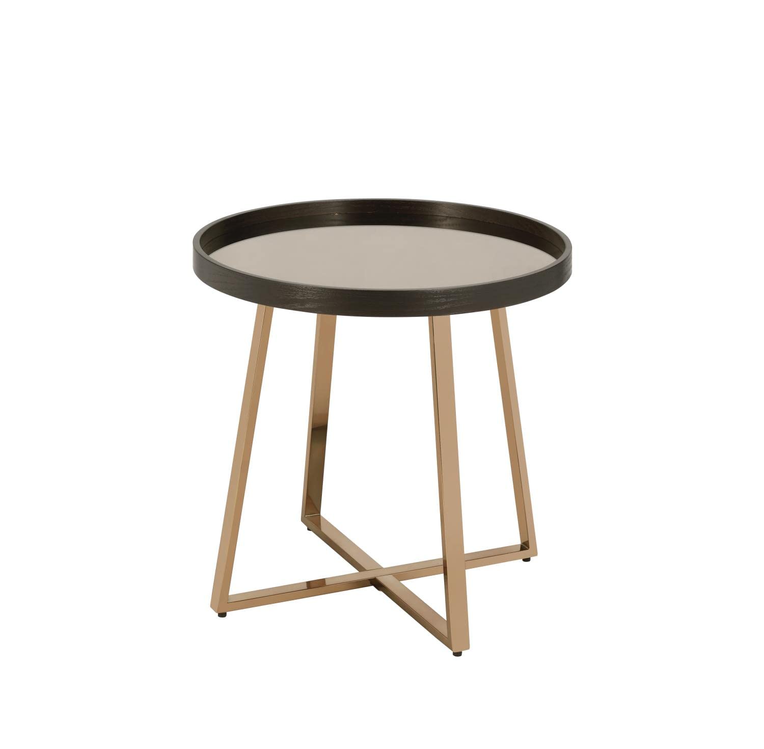Acme Hepton Round Mirrored Top End Table in Mirrored and Walnut