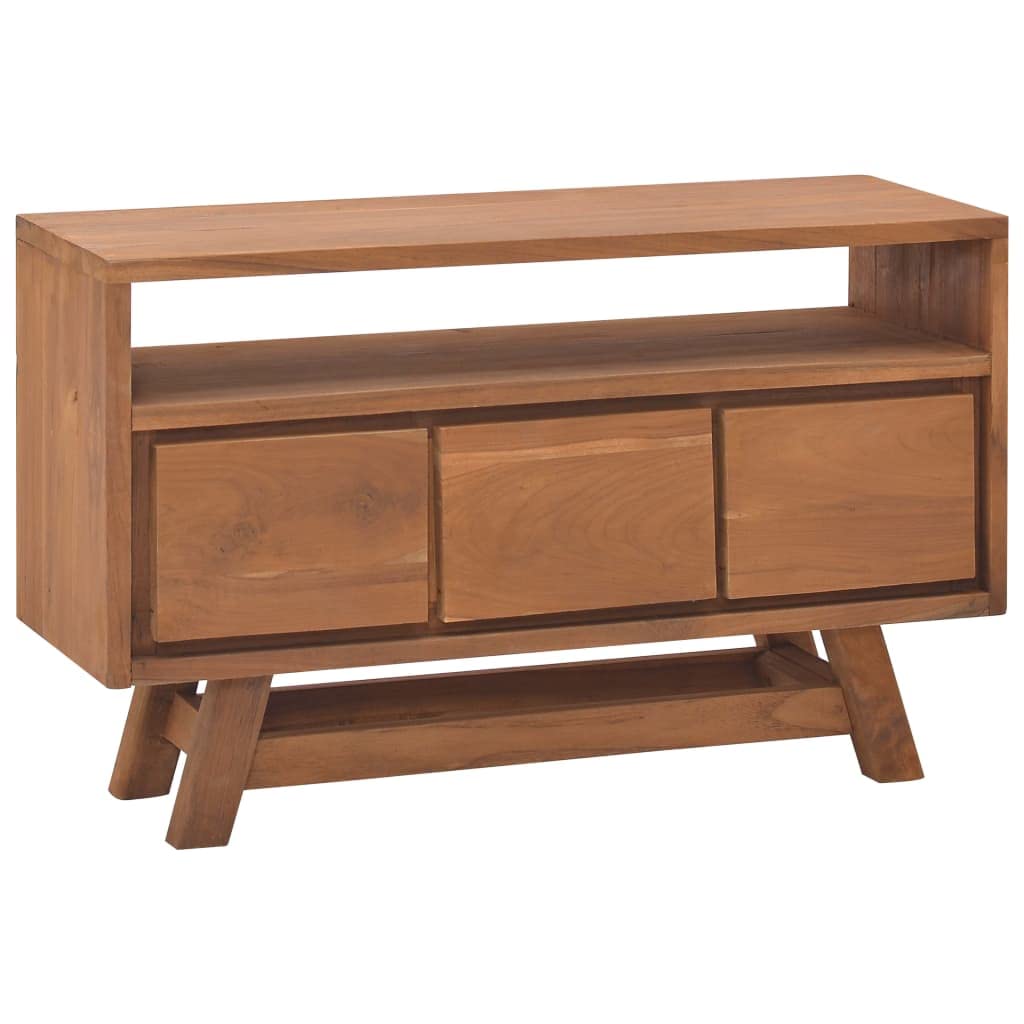 vidaXL Compact Scandinavian Style TV Stand in Solid Teak Wood with 3 Spacious Drawers for Storage and Sturdy Legs for Stability