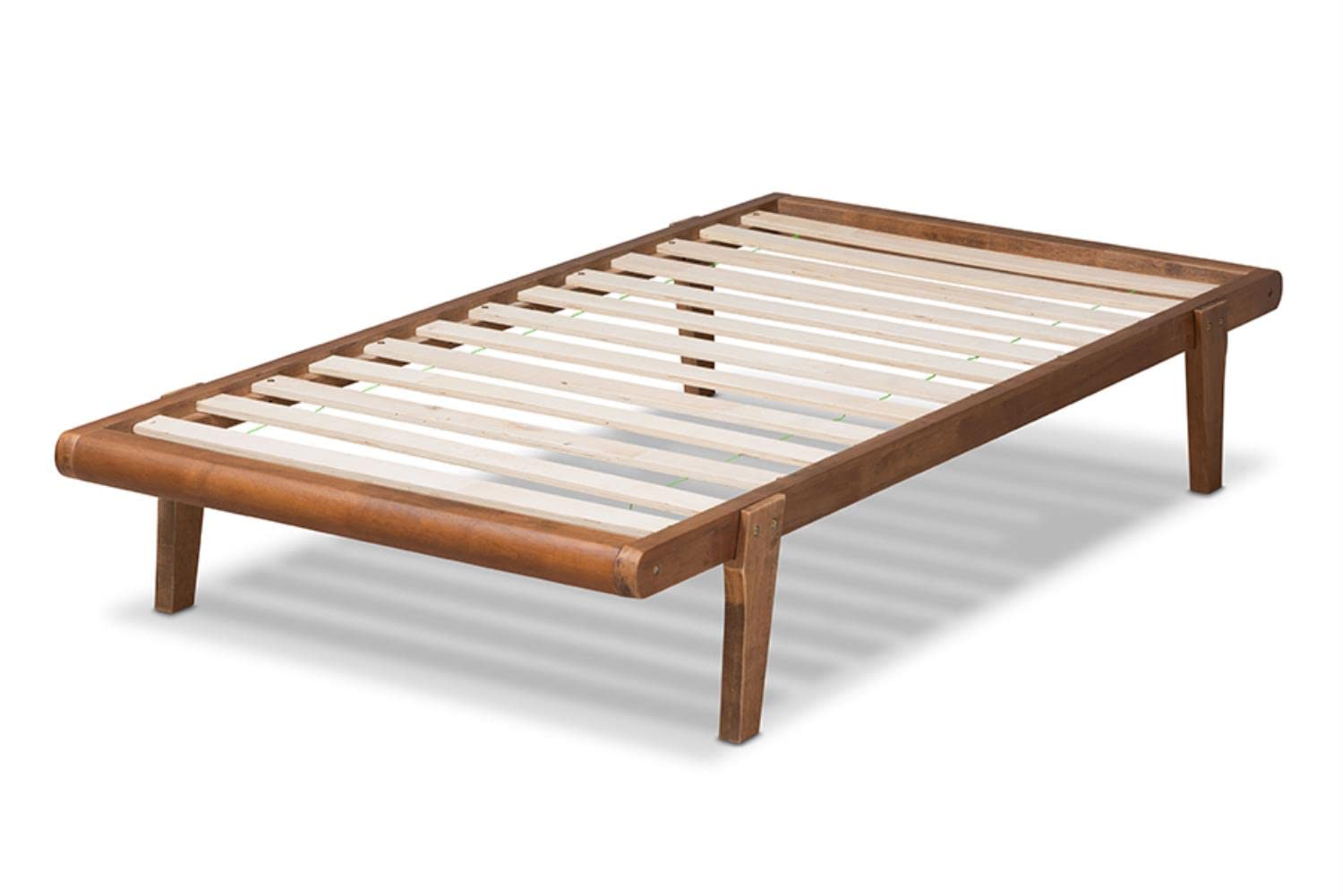 Baxton Studio Kaia Mid-Century Modern Walnut Brown Finished Wood Twin Size Platform Bed Frame