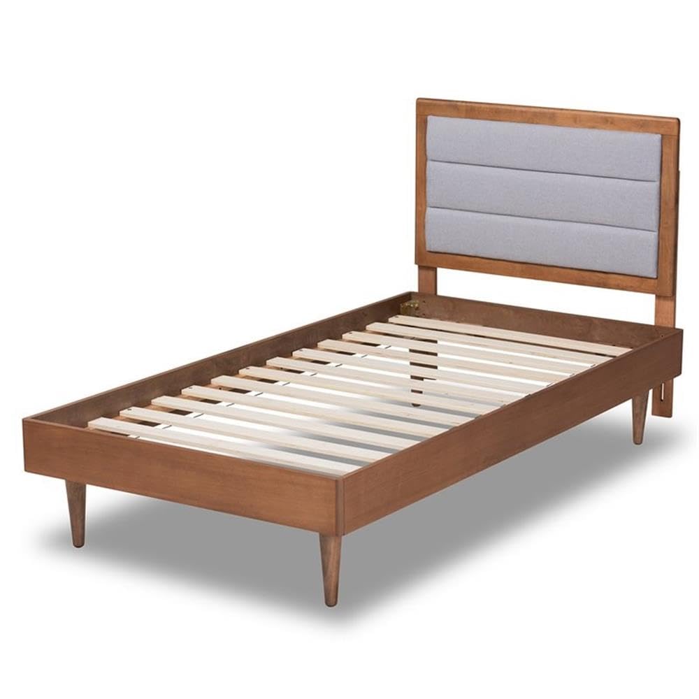 Baxton Studio Seren Mid-Century Modern Light Grey Fabric Upholstered and Walnut Brown Finished Wood Twin Size Platform Bed